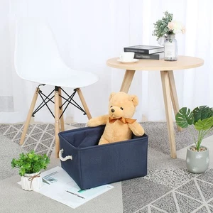 Canvas Storage Bin Basket Closet Clothes Box Container Organizer Dark Blue S - Picture 1 of 8