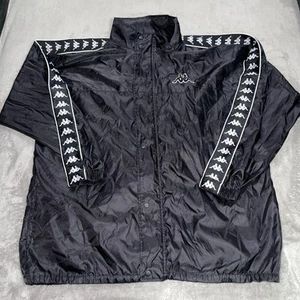 Kappa XL Black White Tape Nylon Jacket Windbreaker Rain Coat- Full Zip/snap Hood - Picture 1 of 11