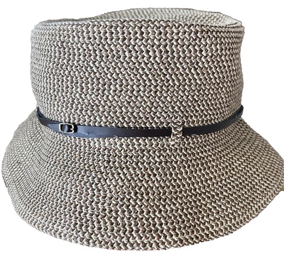 Women’s Nine West Packable Straw Bucket Hat Brown Leather Trim One Size Cute VGC - Image 1 of 4