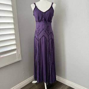 Vintage 90s Y2K Embroidered Slip Dress Purple Whimsigoth Fairy grunge Medium - Picture 1 of 15