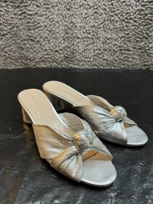 Loeffler Randall 女式金属结系露趾粗跟银色 6 码 — 第 1/4 张图片