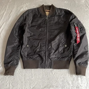 Alpha Industries Bomber Jacket Mens Small Black Nylon Orange Lining Flight - Picture 1 of 17