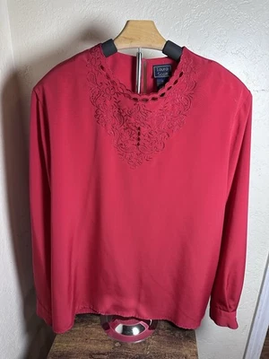 Blusa roja vintage de Laura Scott con detalle de encaje bordado talla 16 Foto 1 de 4