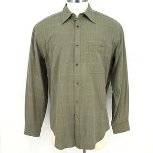 Jos A Bank Shirt Mens XL Green Silk Woven Plaid Button Up Long Sleeve Casual - Picture 1 of 14