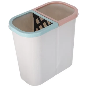 Garbage Can Double Compartment: Slim Open Trash Can Dual Compartment - - Picture 1 of 12