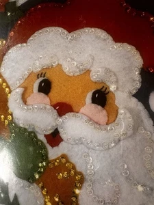 Felt Applique Kit Holly Santa 16" Personalization USA Sequins Homemade Handmade - Picture 1 of 5