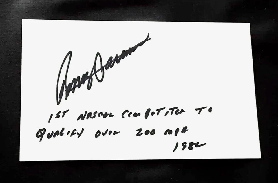 BENNY PARSONS a/ "1ST NASCAR COMPETITOR TO QUALIFY OVER 200 MPH 1982" SIGNED 3X5 - Image 1 of 1