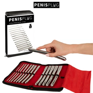 Penisplug 14-Piece Dilator Set - Metal Urethral Dilators Ø 4 - 17 mm Steel Probe - Foto 1 di 10