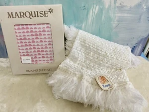 VINTAGE BABY- MARQUISE SHAWL, & BASSINET PINK- MARQUISE COTTON SHEET SET. NEW - Picture 1 of 5