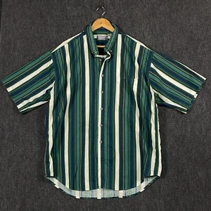 Lord & Taylor Mens XL Short Sleeve Button Down Shirt Green Balanced Stripe Twill - Picture 1 of 11