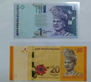 2000/2012 MALAYSIA RM1 & RM20 "Replacement" Zeti @ 0003698 (UNC) [P-39b*][P-54*] - Picture 1 of 4