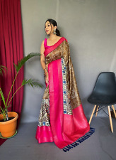 New listing
		Bandhej Kalamkari Silk Saree Brown Pink Indian Wedding Partywear Saree Blouse