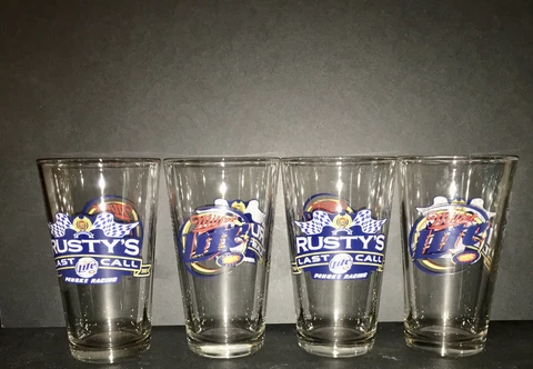 4 Rusty Wallace Nascar Miller Lite Racing Last Call Beer Pint Glasses Libbey Cover