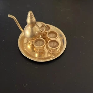 Miniature India Pot Stemmed Challis Four Tea Cups and Tray Vintage Tiny - Picture 1 of 3