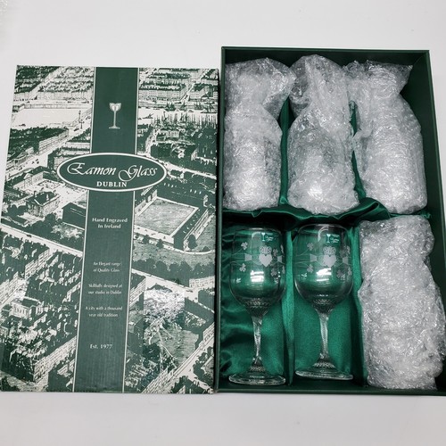 Set of 6 Eamon Glass 7" Hand Engraved Wine Glasses Hand Engraved In