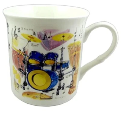 Drum Kit Mug - Music Themed Gift - Musical Mug - Gift for Drum Student Brand New - Image 1 of 4