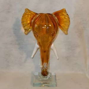 13" Art Glass ELEPHANT Head Tusks Blown Gold Glitter Murano? Figure Sculpture - Picture 1 of 8