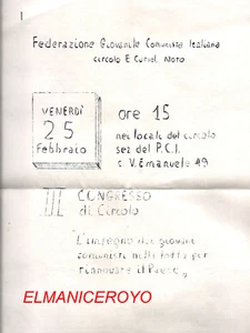 1977 NOTO SIRACUSA VOLANTINO FGCI PCI CONGRESSO CIRCOLO CURIEL PROGETTO 4 PAGINE - Picture 1 of 2