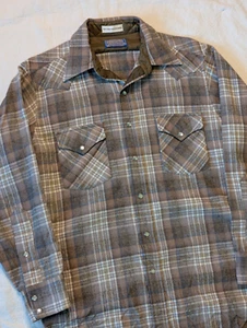 Pendleton Vintage 60s High Grade Wool Brown Plaid Pearl Snap Western Shirt M USA - Bild 1 von 10
