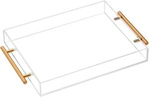 Acrylic Serving Tray with Metal Handles, 11x14 Inch, Spill-Proof Design - Picture 1 of 12