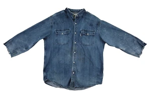 Vintage Carhartt Denim Button up Shirt Adult Large Blue Pearl snap Distressed - Picture 1 of 19
