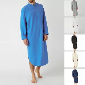 Accappatoio uomo cotone manica lunga spacco laterale lunghezza ginocchio bottoni davanti camicia da notte morbida - Foto 1 di 25