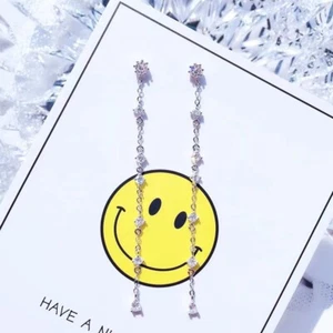 Womens 925 Sterling Silver CZ Long Dangle Drop Threader Earrings Gift Fashion UK - Picture 1 of 8