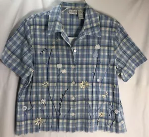 Koret Francisca Size Medium 2-Piece Look Blue Striped Floral Embroidered Blouse - Picture 1 of 13