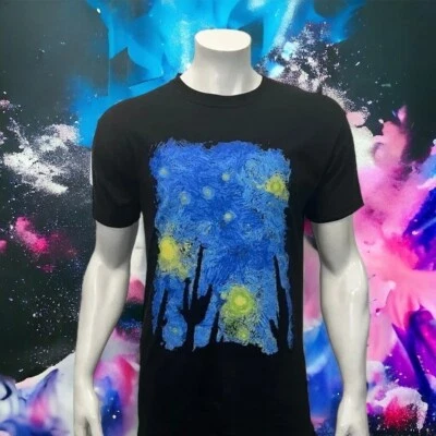 Camiseta gráfica negra arte pintura ciudad noche estrellada Vincent Van Gogh nueva sin etiquetas MD Foto 1 de 4