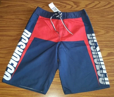 NWT $48.00 DC Shoes Boy's Board Shorts Red & Navy Blue Logo Swim Board Shorts 18 - Image 1 of 3