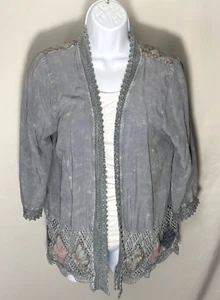BKE Cardigan Size Medium M BOHO Floral Open Crochet patchwork blue GIMMICKS - Picture 1 of 14
