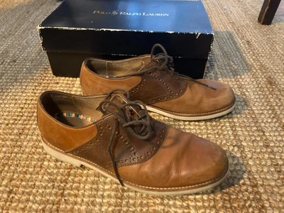 Ralph Lauren Lars Zapatos de Sillín Cuero Marrón Talla 8.5D - ¡Poco común! Foto 1 de 4