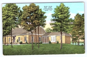 Elks Club And Lake Hattiesburg Mississippi linen Postcard D660 - Picture 1 of 2