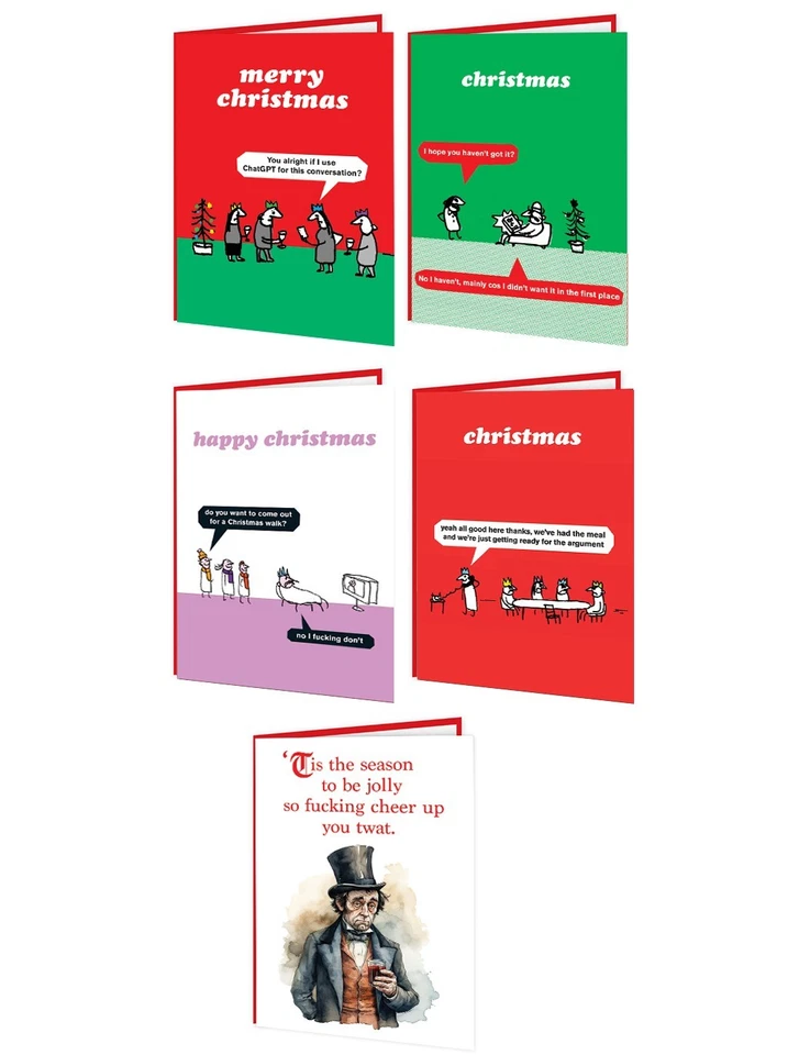 BRAINBOX CANDY | MODERN TOSS Modern Toss Christmas Xmas Cards Multi Pack of 5 Funny Hilarious Cheeky Humour