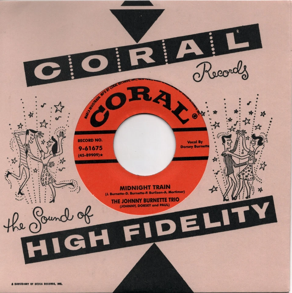 ROCKABILLY REPRO -  JOHNNY BURNETTE TRIO - Midnight Train/Oh Baby Babe CORAL Foto 1 de 1
