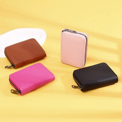 Portafoglio portatile piccolo fine concertina portamonete fatto a mano con zip 11 slot per carte PU - Immagine 1 di 4