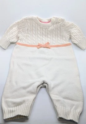 Suéter Cherokee Niñas Recién Nacido Invierno Crema Una Pieza con Lazo de Terciopelo Rosa Foto 1 de 3