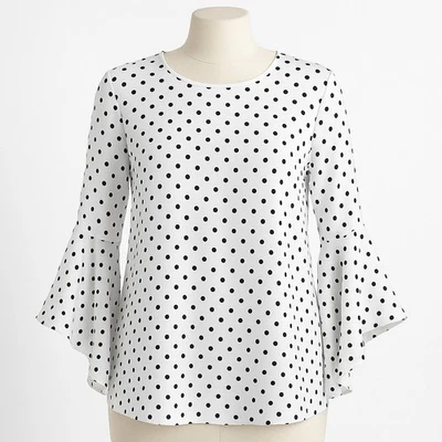 Top manga campana a lunares picónico EVAN BLACK LABEL M blanco coqueta carrera twee Foto 1 de 4