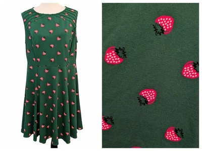 Unique Vintage x GB Gwynnie Bee Womens Sz 2X Green Strawberries Fit Flare Dress - Image 1 of 4