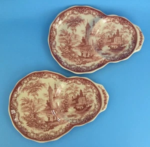 Platos de aperitivo modernos rojos de Transferware de Antiche Riproduzioni, juego de 2 - Imagen 1 de 10