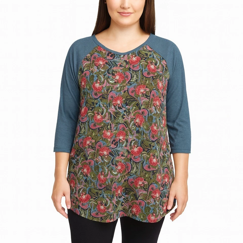 Lularoe Talla Grande Mujer Gris Floral Manga 3/4 Jersey Top Talla 3X Foto 1 de 4