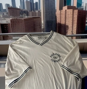 (VTG) POLO JEANS COMPANY RALPH LAUREN V-NECK T SHIRT BEIGE/BLACK MENS SIZE XXL - Picture 1 of 5