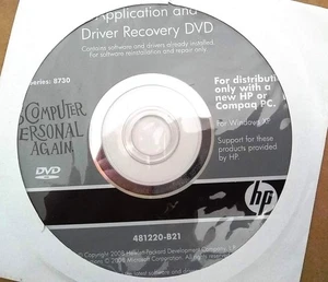 HP Drivers Recovery DVD for Series 8730 EliteBook 8730w w/ Windows XP - Picture 1 of 1