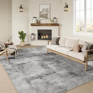 5x7 Washable Area Rug Grey Abstract Modern Living Room Bedroom Throw Rug Non ... - Picture 1 of 7