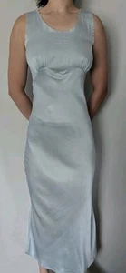 Camicia da notte vintage anni 30 Barbison blu pura seta e ricamato taglio sbieco slip dress! S - Foto 1 di 10