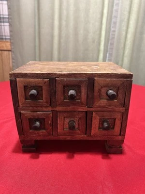 Деревянный аптекарь ручной работы / специи / чайный сундук из 6 ящиков #VB - Изображение 1 из 4