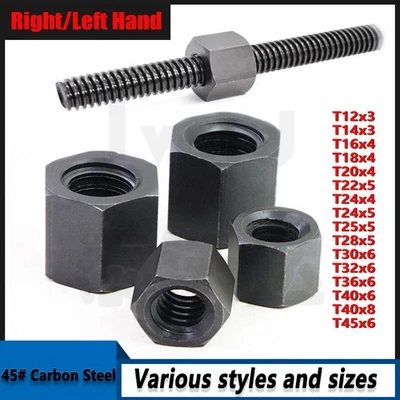 45# Steel Leadscrew Hex Nut T12-T45 Right/Left Hand Trapezoidal Thread Lead Nuts - Image 1 of 4