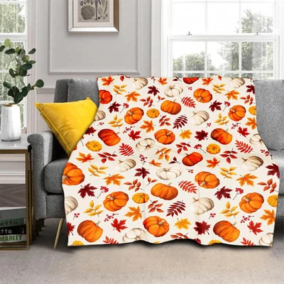 Coperta Autunnale Con Zucca, 127 X 101,6 Cm, Arancione, Giallo, Crema, Bianco, C - Immagine 1 di 4