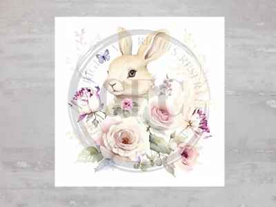 Colcha de costura artesanal painel tecido coelho Páscoa rosas florais gasto bloco A707 - Imagem 1 de 4