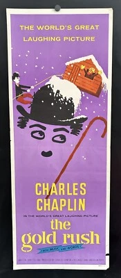 vintage 1959 THE GOLD RUSH 59R Insert Movie Poster 14x36 - CHARLES CHAPLIN - Image 1 of 4
